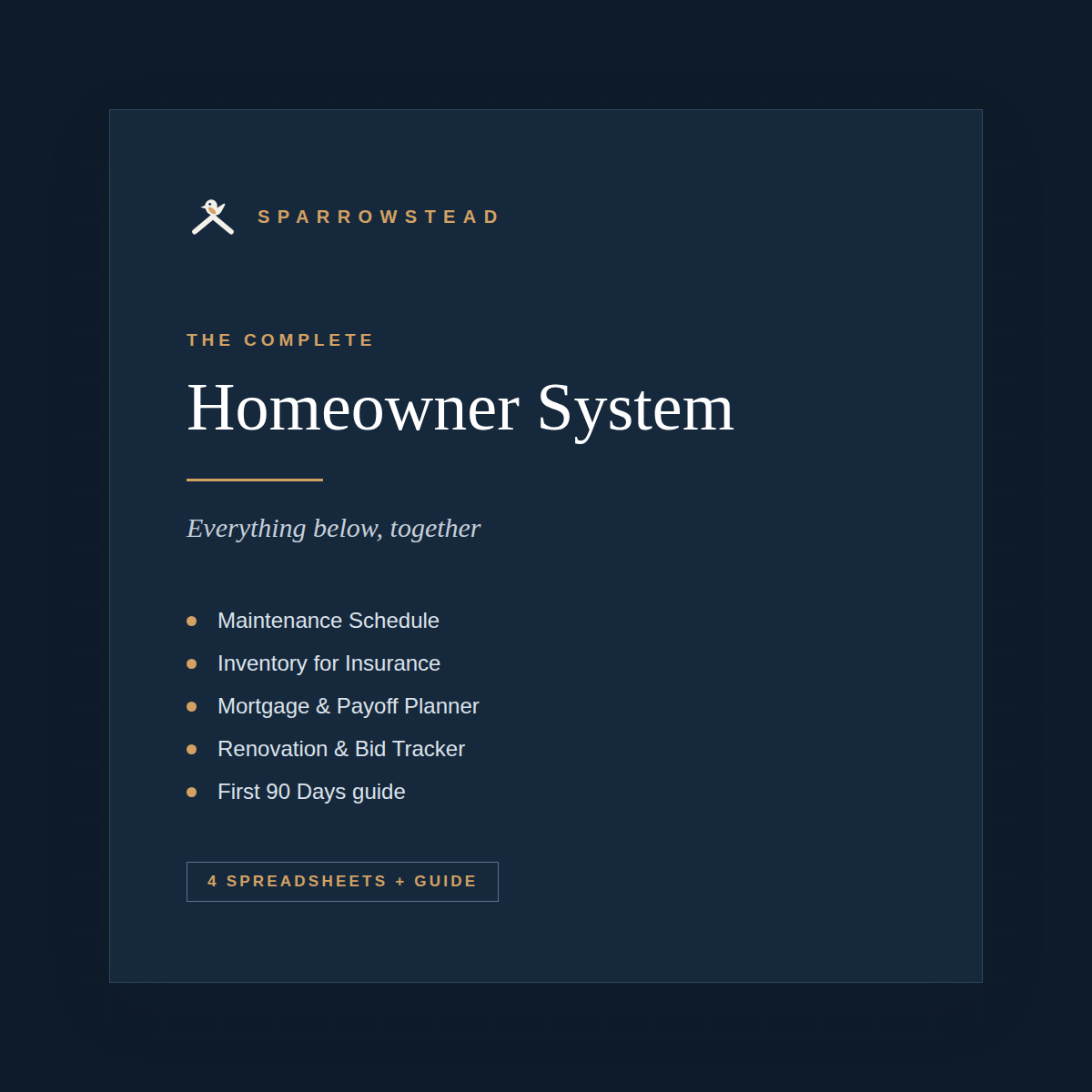 The Complete Homeowner System — four spreadsheets and a guide for new homeowners